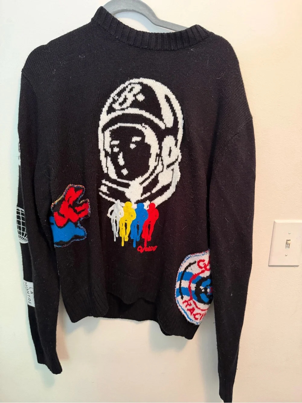 Billionaire Boys Club Black Crewneck Sweater with White and Red Graphics